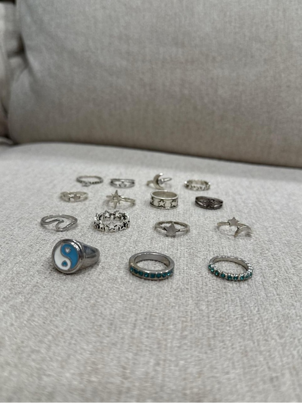 Silver Tone Yin Yang & Turquoise Accent Ring Set - Women Jewelry